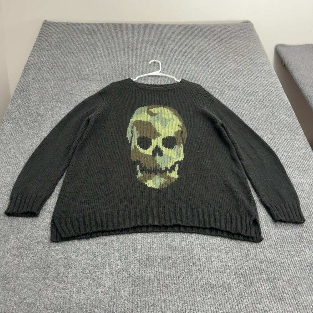 Wooden Ships Sweater Women M/L Black Mohair Blend Skull Camo Crewneck Grunge